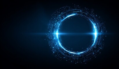 Circular, glowing, tech-design graphic