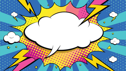 Dynamic comic book speech bubble illustrated with lightning and clouds, representing a powerful or intense conversation..eps