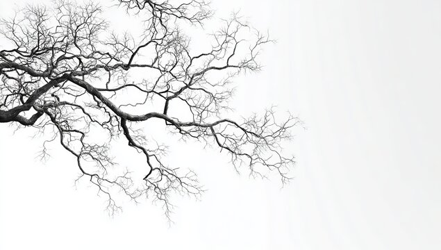 Bare tree branches against a bright white sky