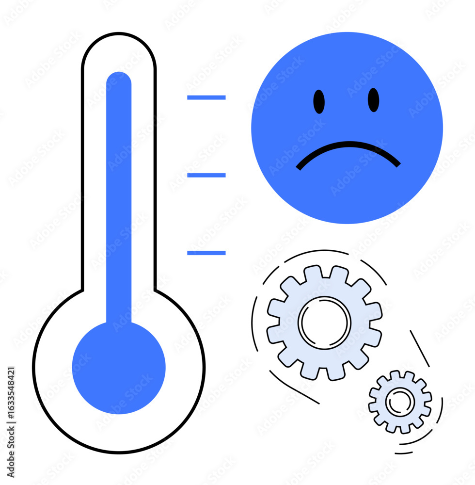 Poster thermometer indicating levels with sad face and cogwheels showing an interaction between discomfort 