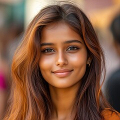 Fototapeta premium young beautiful indian girl standing with beautiful hairstyle