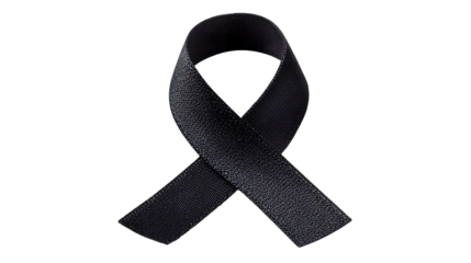 Black awareness ribbon for mourning, melanoma, and skin cancer support on transparent background