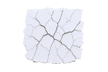 Fragmented White Surface with Deep Cracks and Jagged Edges, Isolated on Black