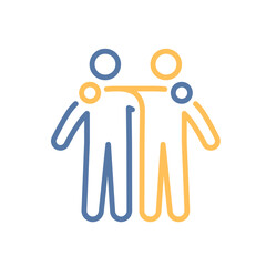Two people with arm around shoulders icon. Friendship, support, emotional connection. Vector thin line illustration, editable stroke