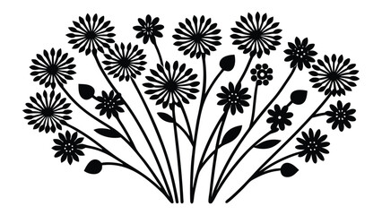 Vector art of black and white stylized floral arrangement isolated on white background