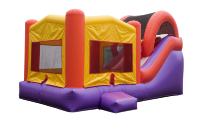 Vibrant inflatable bounce house with slide perfect for children's party fun and backyard entertainment creating joyful memories for everyone