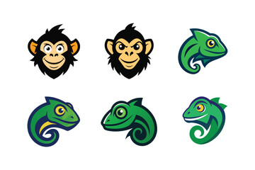Predator animal head logo pack with strong symmetrical artwork Color Vector illustration