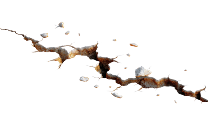 Broken Earth: A dramatic image showcasing a significant earth crack with scattered rocks, symbolizing destruction and the forces of nature's power.