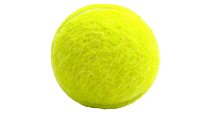 Yellow tennis ball, sporting equipment for recreational or competitive play on transparent background