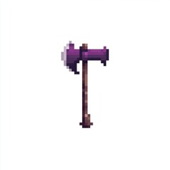 Pixel Art Purple Axe with Brown Handle on White Background