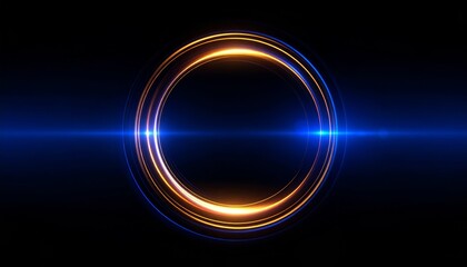 Abstract futuristic circular blue light tunnel with glowing neon energy rings and a bright central lens flare on dark background creating portal effect.