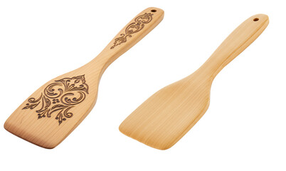 Wooden spatula with engraved pattern isolated