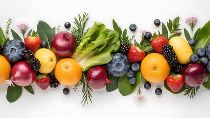 Vibrant fresh fruits and vegetables arranged beautifully, perfect for healthy eating and culinary inspiration