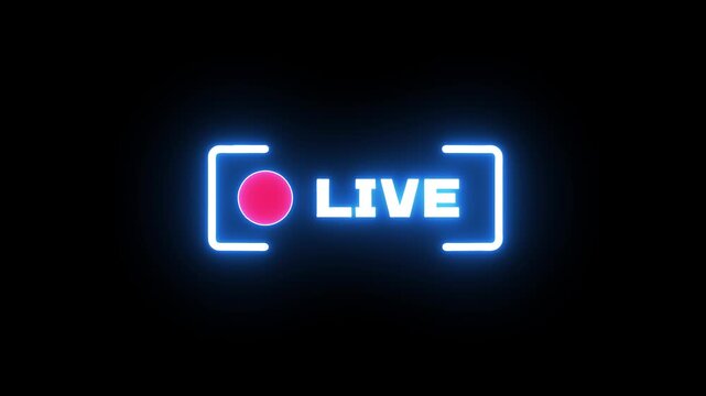 Animated neon live button in 4K suitable for live stream overlays with black background
