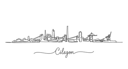Obraz premium Cilegon Skyline with Indonesia Single Line Art.
