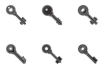Collection of Key Icons Symbolizing Security Access and Protection in Black and White Design Style