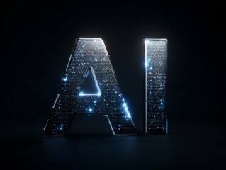 glowing digital AI letters cybernetic space