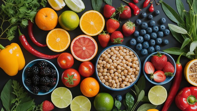 Vibrant assortment of fresh fruits and vegetables bursting with natural goodness for healthy eating