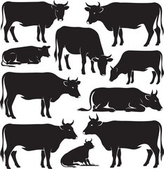 Cow Silhouette Vector | Farm Animal Clipart  Dairy Cow Silhouette | Rustic Farm Design  Standing Cow Silhouette | Livestock Animal Art