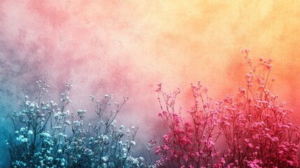 Fototapeta premium Pastel Pink and Blue Wildflowers Against a Textured Wall