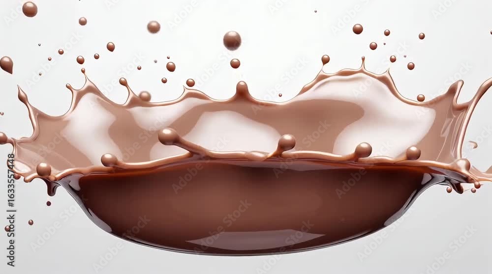 Poster high-resolution image of chocolate splash with dynamic water drops on a light background