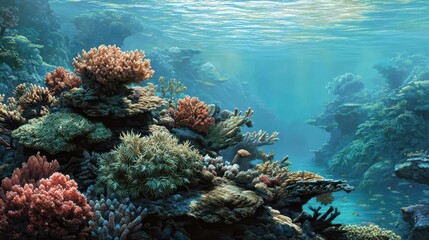 Obraz premium Vibrant underwater coral reef scene.
