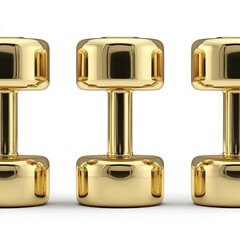 Three gold dumbbells on white background (1)
