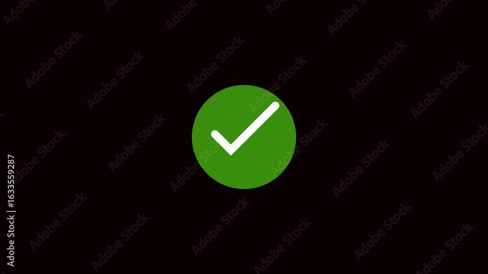Poster green checkmark ui animation. minimalist looping symbol for positive status or approval. digital suc