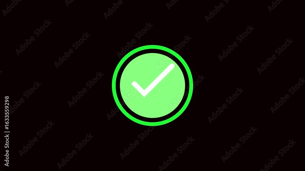 Poster neon green tick mark animation. positive feedback ui element for digital interface design. animated 