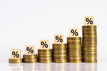Increasing Stack of Coins Representing Growth and Percentage Increase