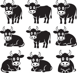 Obraz premium Cow Silhouette Vector | Farm Animal Clipart Dairy Cow Silhouette | Rustic Farm Design Standing Cow Silhouette | Livestock Animal Art