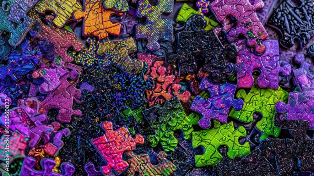 Poster close-up view of colorful puzzle pieces.