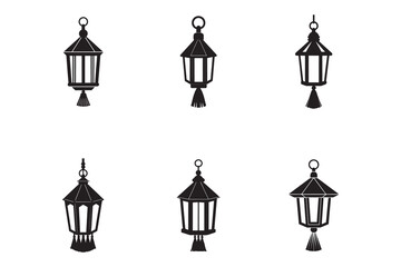 Elegant Arabic Lantern Silhouette Collection for Ramadan and Islamic Decoration Featuring Ornamental Lantern Designs and Traditional Cultural Elements