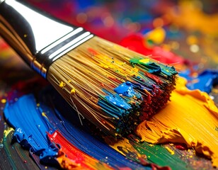 Fototapeta premium Colorful Paintbrush with Vibrant Paint Strokes