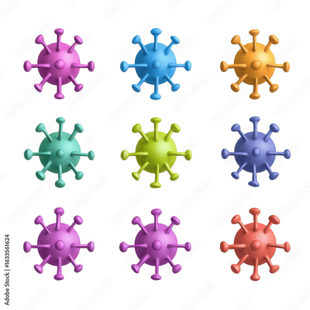 Poster colorful virus illustrations in a grid layout. isolate on transparent background