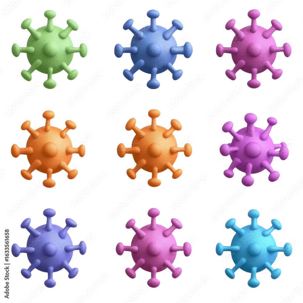 Poster colorful virus illustrations in a grid layout. isolate on transparent background