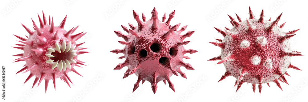 Poster microscopic virus with spiky surface structures. isolate on transparent background