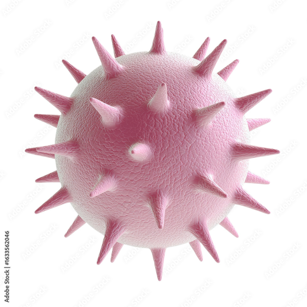 Poster microscopic representation of a spiky virus structure. isolate on transparent background