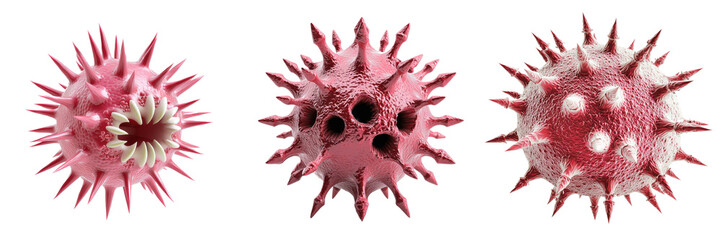 Microscopic virus with spiky surface structures. isolate on transparent background