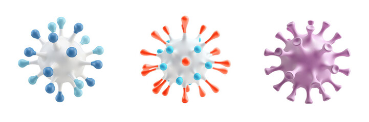 Viruses with varying colors and spike proteins. isolate on transparent background