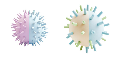 Virus structure with spikes and distinct color divisions. isolate on transparent background