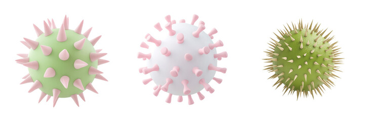 Virus particles with distinct shapes and colors. isolate on transparent background
