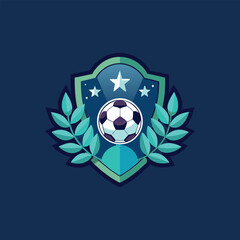 Obraz premium Shield soccer ball laurel stars ribbon dark blueteal vector 