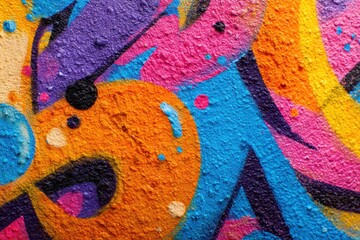 Colorful graffiti wall with abstract shapes and vibrant patterns showcasing artistic expression and urban culture in a lively city environment