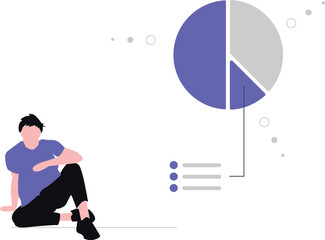 Man Contemplating Goals, Pie Chart, Minimalist Design