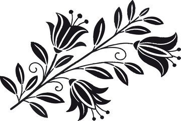 Elegant black and white lily flower silhouette with leaves