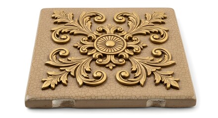 Traditional Floral Wall Tile with Beige and Gold Design