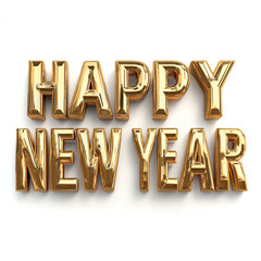 Happy new year golden text isolated on white background for celebration