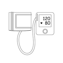 Line vector of electronic blood pressure monitor icon. Black and white medical device. Illustration in outline cartoon style.