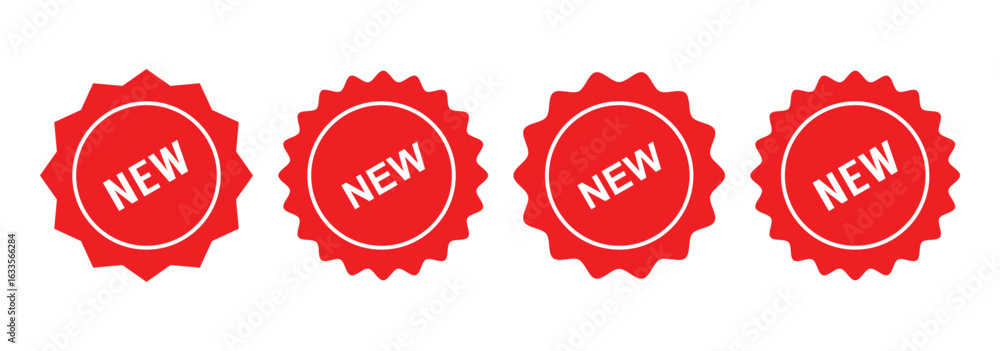 Aufkleber red new arrival badge icon set. new feature or product badge flat icon for apps and websites. ideal 
